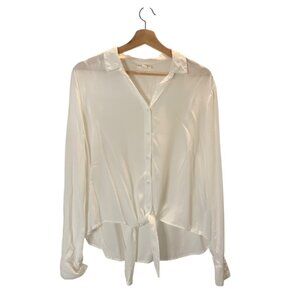 Beach Lunch Lounge White Long Sleeve Button Down Tie Front Womens Shirt Size L